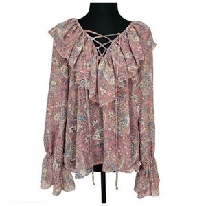 Show Me Your Mumu Boho Festival Top Sz Small Ruffle Paisley Print Peasant Pretty